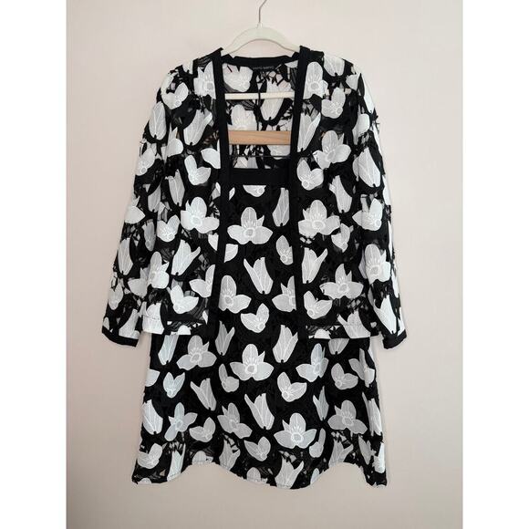 Ming Wang Openwork Floral Lace Monochrome Skirt Set Elegant Old Money S/M - Picture 2 of 12